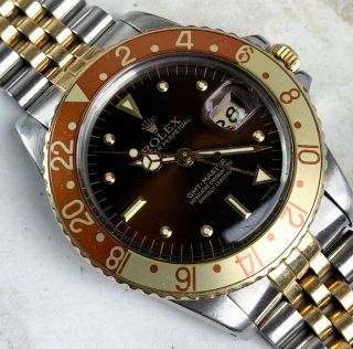 Vintage Rolex GMT - Master Two - Tone Root Beer Nipple Dial Wristwatch Ref.  16753 NR 3
