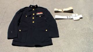 Old Ww2 To Korean War Era Usmc Marine Corps Dress Blue Jacket & White Belts