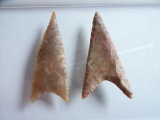 2 Ancient Neolithic Flint Arrowheads,  Stone Age,  Very Rare Top