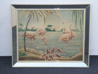 Vintage Mid - Century Flamingo Picture By Turner Wall Mantle Mirror 77