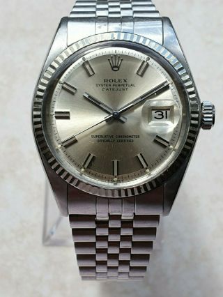 Vintage Rolex Datejust 1601 Ststeel 18k White Gold Bezel Fluted Bezel Watch 36mm