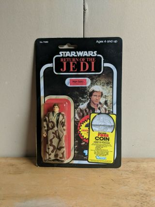 Vintage 1983 Kenner Star Wars Rotj Han Solo In Trench Coat W/anakin & Coin Offer