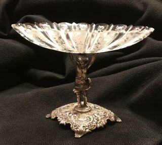 Antique German Hanau.  800 Silver And Crystal Cupid Compote Candy Bowl