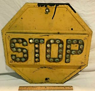 Antique Early Metal & Marble Stop Sign Vintage Road Car Gas Oil Station