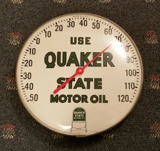 Vintage Quaker State Motor Oil Advertising Thermometer Sign Glass Lens