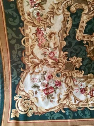 Georgeous 11’8” X 8’8” Aubusson Rug Shades Of Green,  Rose,  Gold And Cream 2