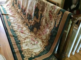 Georgeous 11’8” X 8’8” Aubusson Rug Shades Of Green,  Rose,  Gold And Cream 5
