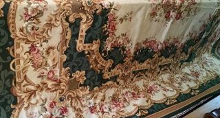 Georgeous 11’8” X 8’8” Aubusson Rug Shades Of Green,  Rose,  Gold And Cream 9