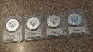 Reverse Proof Silver Eagle Set Mercanti Signed Very Rare 2006 2011 2012 - S 2013 - W