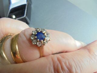 Antique 18ct Gold Kashmir Blue Sapphire Old - Cut Diamond Ring 1900