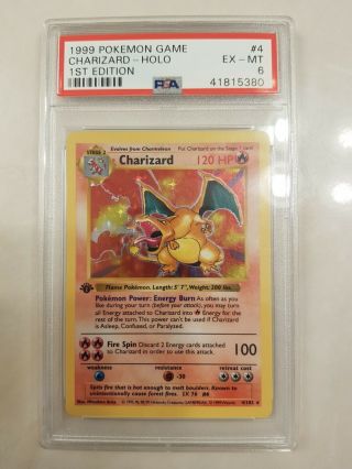 1999 Pokemon Base Set 1st Edition Shadowless Rare Holo 4 Charizard Psa 6