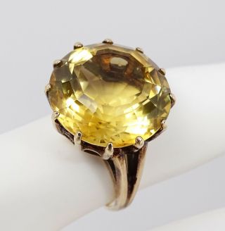 Vtg 14k Yellow Gold & 13.  7ct Citrine Cocktail Engagement Ring 7.  7 Grams Size 6