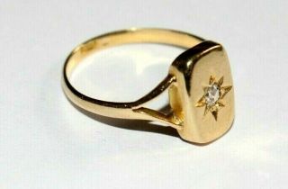 Antique Victorian 18ct Gold Signet Ring.  Rose Cut Diamond.  Size P 1/2 - Q.