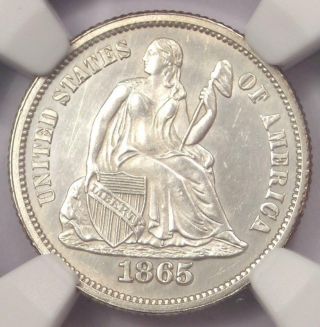 1865 Seated Liberty Dime 10c - Ngc Uncirculated Details (unc Ms) - Rare Coin