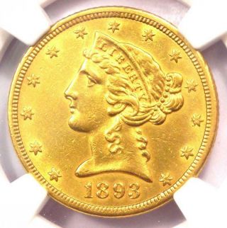 1893 - Cc Liberty Gold Half Eagle $5 Coin - Ngc Au Details - Rare Carson City