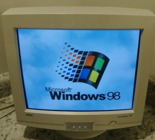 Vintage Mitsubishi Retro Gaming 17 " Nec Accusync 70 Crt Vga Monitor Beige Win 98