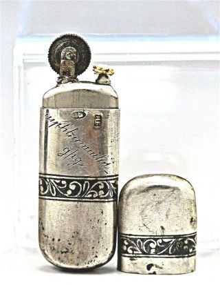 Russian Art Nouveau Niello Silver 84 Lighter,  Signed,  Maker’s Mark Pre 1917