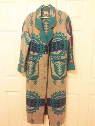 Vintage Pendleton Custom Made Navajo Blanket Southwest Wool Coat Size M - L