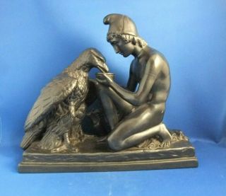 ANTIQUE 19THC COPENHAGEN ENERET BLACK BASALT FIGURE GANYMEDE & EAGLE - THORVALDSEN 2