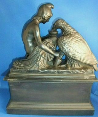 ANTIQUE 19THC COPENHAGEN ENERET BLACK BASALT FIGURE GANYMEDE & EAGLE - THORVALDSEN 3