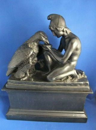 ANTIQUE 19THC COPENHAGEN ENERET BLACK BASALT FIGURE GANYMEDE & EAGLE - THORVALDSEN 4