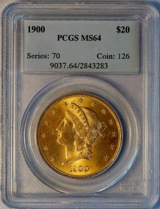 1900 Us Gold $20 Liberty Head Double Eagle - Pcgs Ms64 And Rare Coin