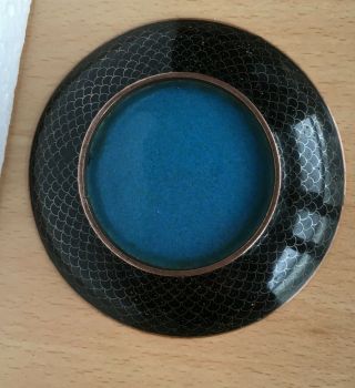 Antique Chinese Cloisonne Enamel Small Dish On Blue Enamel Base 9.  5 Cm Diameter