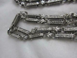 Antique Victorian C1890 Sterling Silver Necklace Long Gaurd 62 " 158 Cm J244