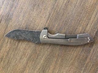 Les George Custom Handmade Damascus folding knife.  Very Rare 2