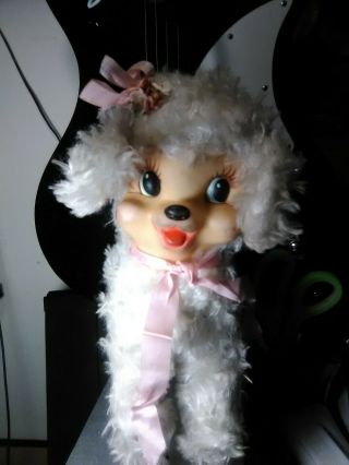 Vintage Rushton Co Rubber Face Stuffed Lamb W/pink Bow Child Hood