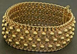 French Hallmarked Vintage Heavy 18k Gold 28mm Wide Articulated Link Bracelet