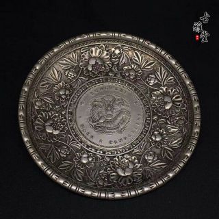 Chinese Old Tibetan Silver Copper Hand - Carved Dragon Antique Plates