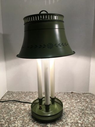French Style Green Tole Painted Bouillotte Table Lamp Vintage - Vgc