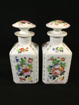 Pair Old Paris 19thc Porcelain Perfume Scent Bottles Apothecary Jars Canisters