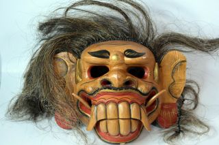 Vintage Real Size Indonesian Wooden Hand Carved Mask Scary Halloween Decor