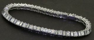 Vintage 1950s Platinum 15.  0ct Vs1/f Asscher & Baguette Diamond Tennis Bracelet