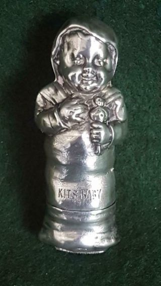 Terrific Rare Hm Ldn 1881 Sterling Silver Figural “kits Baby” Vict Vesta Case