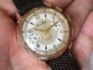 Breitling Rare Vintage Chronograph Watch - Venus 188 - 18k Solid Rose Gold