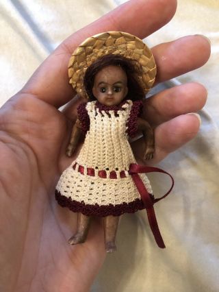 Antique Rare 3.  25” All Bisque Black Or Mulatto Barefoot French Mignonette Doll
