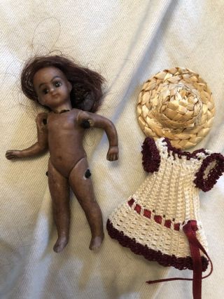 Antique Rare 3.  25” All Bisque Black Or Mulatto Barefoot French Mignonette Doll 9