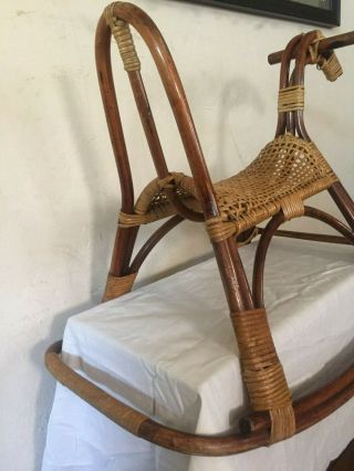 VTG Cane & Rattan Rocking Horse - Franco Albini Style Bent Wood & Wicker Sculpture 2