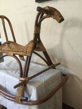 VTG Cane & Rattan Rocking Horse - Franco Albini Style Bent Wood & Wicker Sculpture 3