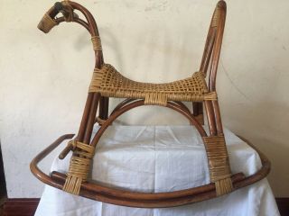 VTG Cane & Rattan Rocking Horse - Franco Albini Style Bent Wood & Wicker Sculpture 5