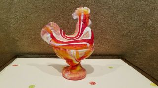 Antique Slag Glass Chicken/hen On Nest,  Orange Marbled