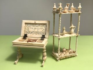 Lovely Antique Prisoner Of War Hand Carved Bone Dollhouse Miniature Wwi - Wwii
