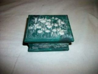 Vintage Incolay Iris Vanity Trinket Box Rare Malachite Green Cottage Chic