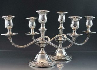 1930s Pair Weighted Sterling Silver 3 Light Candelabra By Prelude International