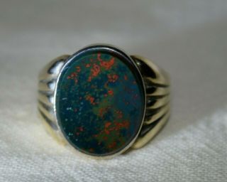 Antique Victorian 14k Yellow Gold Mens Heliotrope Bloodstone Ring S 8.  25 6.  89g
