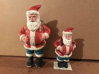 Antique German Santas Pair Ceramic And Paper Christmas Decorations