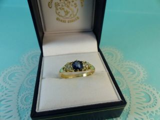 Antique Victorian 18ct Gold Sapphire And Diamond Three Stone Ring 1887 Size Q